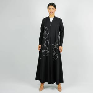 Embellishment Abaya With Embroidered Flower Design Rosette Abaya - Women's Abayas 4
