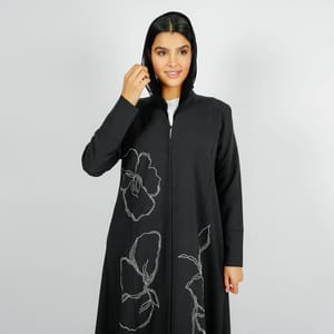 Embellishment Abaya With Embroidered Flower Design Rosette Abaya - Women's Abayas 5