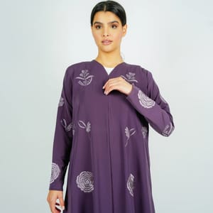 Stylish Abaya With Embroidery Style - Purple Rosette Abaya - Women's Abayas 1