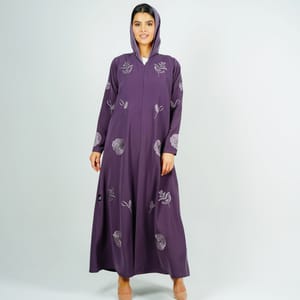 Stylish Abaya With Embroidery Style - Purple Rosette Abaya - Women's Abayas 3