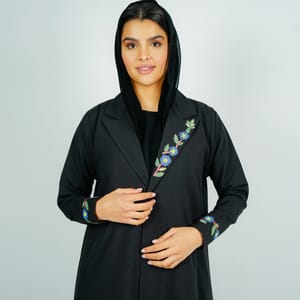 Blazer With Unique Design Featuring Colorful Embroidery Rosette Abaya - Women's Abayas 3