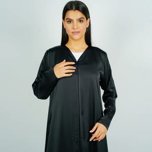 Abaya With Embroidery Sleeves Design Rosette Abaya - Women's Abayas 1