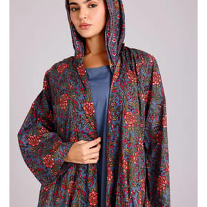Beautiful Orange Flowers Prints Abaya Blue ABY1217