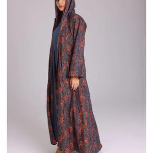 Beautiful Orange Flowers Prints Abaya Blue ABY1217