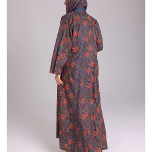 Beautiful Orange Flowers Prints Abaya Blue ABY1217