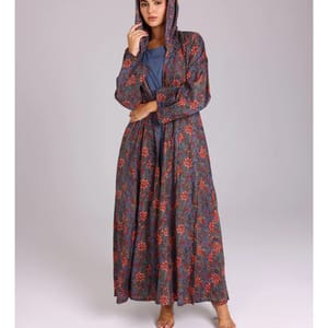 Beautiful Orange Flowers Prints Abaya Blue ABY1217