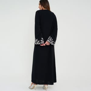 Black Open Abaya With Embroidery Design On Sleeves