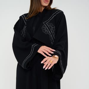 Black Open Abaya With Embroidery Jacket Design