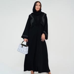 Black Open Abaya With Embroidery Jacket Design