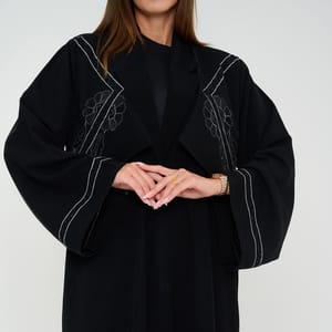 Black Open Abaya With Embroidery Jacket Design