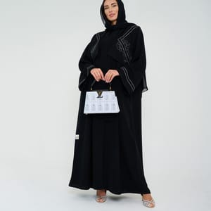 Black Open Abaya With Embroidery Jacket Design