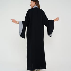 Abaya With Grey Neck Design+Hand Embroidery and Flowing Sleeves Double Color Abaya With Grey Neck Design+Hand Embroidery and Flowing Sleeves Double Color