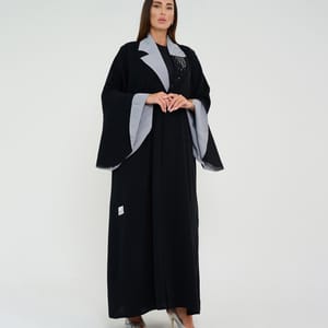 Abaya With Grey Neck Design+Hand Embroidery and Flowing Sleeves Double Color Abaya With Grey Neck Design+Hand Embroidery and Flowing Sleeves Double Color