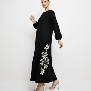 Embellished Abaya With Embroidery With Elastic Sleeves Embellished Abaya With Embroidery With Elastic Sleeves