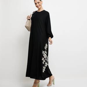 Embellished Abaya With Embroidery With Elastic Sleeves Embellished Abaya With Embroidery With Elastic Sleeves