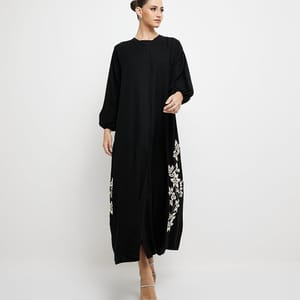 Embellished Abaya With Embroidery With Elastic Sleeves