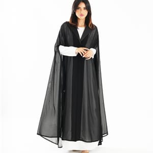 Elegant Chiffon Black Abaya With Embroidered Jacket Collar Design