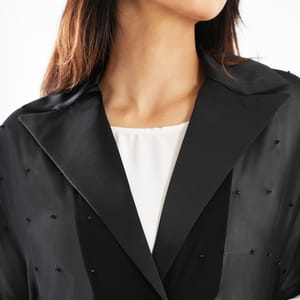 Elegant Chiffon Black Abaya With Embroidered Jacket Collar Design