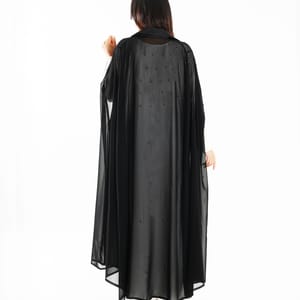 Elegant Chiffon Black Abaya With Embroidered Jacket Collar Design