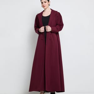Elegant Blazer Abaya With Button Detail - Burgundy