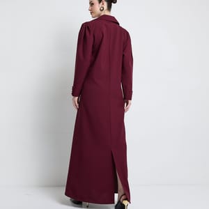 Elegant Blazer Abaya With Button Detail - Burgundy