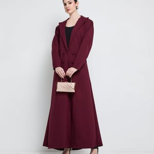 Elegant Blazer Abaya With Button Detail - Burgundy