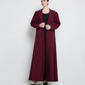 Elegant Blazer Abaya With Button Detail - Burgundy