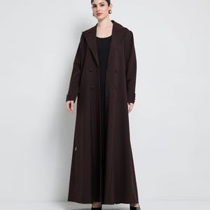 Elegant Blazer Abaya With Button Detail - Brown