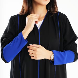 Open Abaya With Blue Piping Long Sleeves