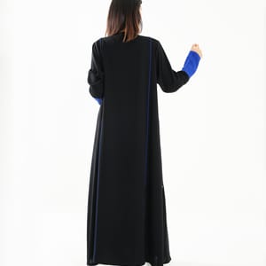 Open Abaya With Blue Piping Long Sleeves