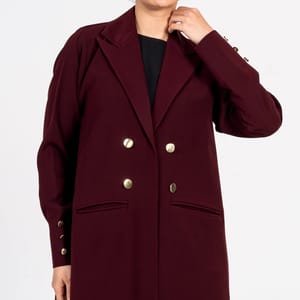Burgundy Blazer Abaya With Button Style Rosette Abaya - Women's Abayas 1
