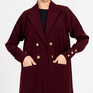 Burgundy Blazer Abaya With Button Style Rosette Abaya - Women's Abayas 2