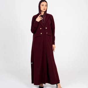 Burgundy Blazer Abaya With Button Style Rosette Abaya - Women's Abayas 4