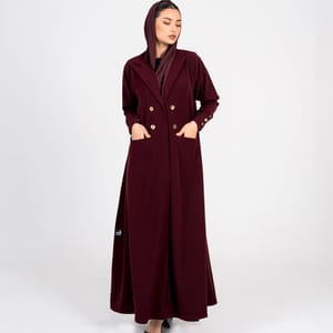 Burgundy Blazer Abaya With Button Style Rosette Abaya - Women's Abayas 5