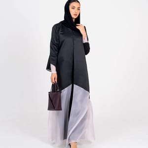 Abaya With Organza Design Rosette Abaya - Women's Abayas 3