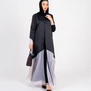 Abaya With Organza Design Rosette Abaya - Women's Abayas 4