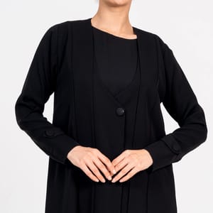 Blazer Abaya With Button Style and Wide Neck Rosette Abaya - Women's Abayas 1