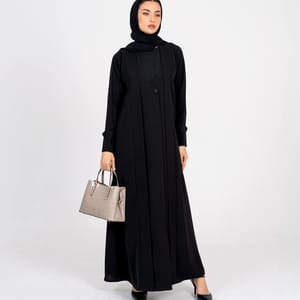 Blazer Abaya With Button Style and Wide Neck Rosette Abaya - Women's Abayas 3