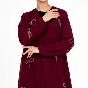 Abaya With Fionka Embroidery With Wide Sleeves - Burgundy Rosette Abaya - Women's Abayas 1
