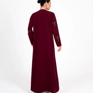 Abaya With Fionka Embroidery With Wide Sleeves - Burgundy Rosette Abaya - Women's Abayas 2