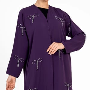 Abaya With Fionka Embroidery With Wide Sleeves - Purple Abaya With Fionka Embroidery With Wide Sleeves - Purple