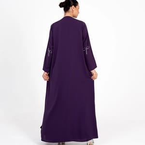 Abaya With Fionka Embroidery With Wide Sleeves - Purple Abaya With Fionka Embroidery With Wide Sleeves - Purple