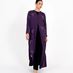 Abaya With Fionka Embroidery With Wide Sleeves - Purple Abaya With Fionka Embroidery With Wide Sleeves - Purple
