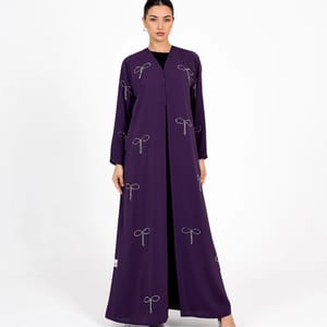Abaya With Fionka Embroidery With Wide Sleeves - Purple