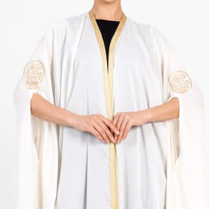 Off White Bisht With Embroidery Sleeves Rosette Abaya - Women's Abayas 1