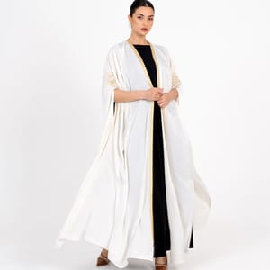 Off White Bisht With Embroidery Sleeves Rosette Abaya - Women's Abayas 4