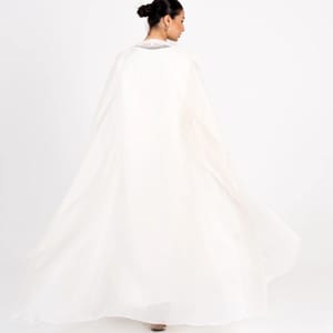 Off White Bisht Abaya Set - 2 Piece Rosette Abaya - Women's Abayas 1