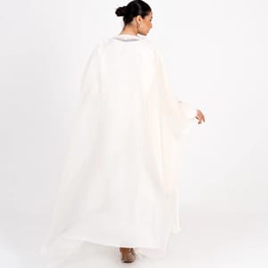 Off White Bisht Abaya Set - 2 Piece Rosette Abaya - Women's Abayas 2
