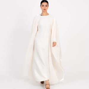Off White Bisht Abaya Set - 2 Piece Rosette Abaya - Women's Abayas 5