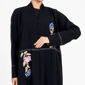 Embellished Abaya With Flowers Embroidery Rosette Abaya - Women's Abayas 1